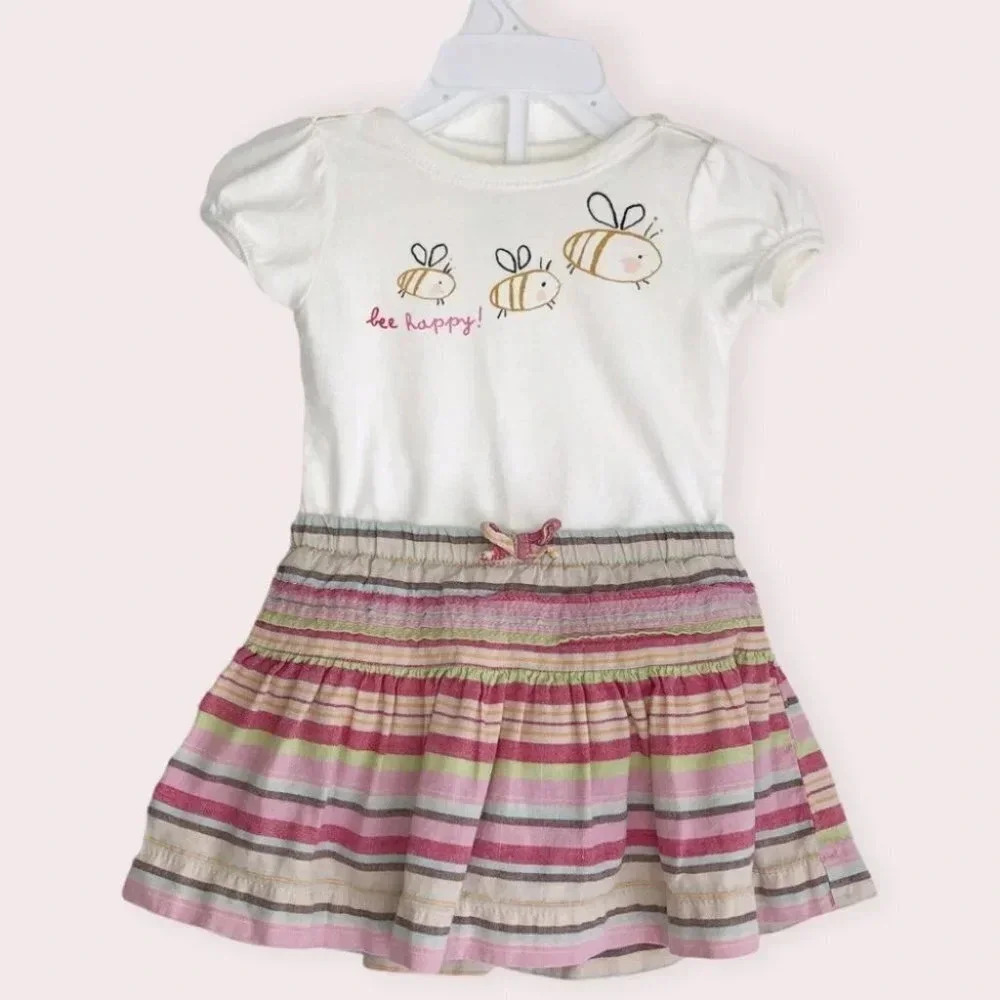 Baby Gap skirt outfit Bee Happy pastel linen stripes size 3-6 months‎